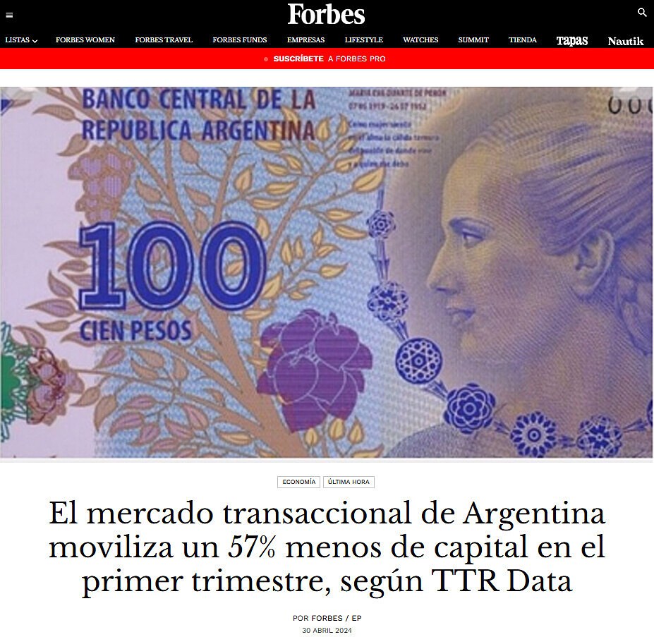 El mercado transaccional de Argentina moviliza un 57% menos de capital en el primer trimestre, segn TTR Data